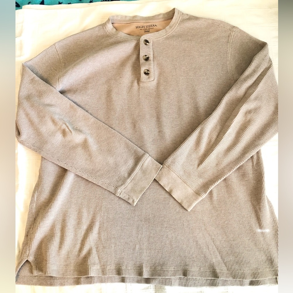 vtg high Sierra tan long sleeve button up thermo material t-shirt Mens Large